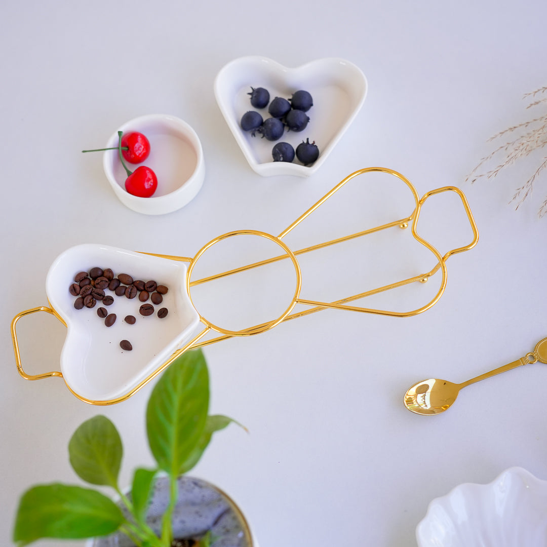Gold Snack Tray with Heart Bowls – Gift Set - Image 3