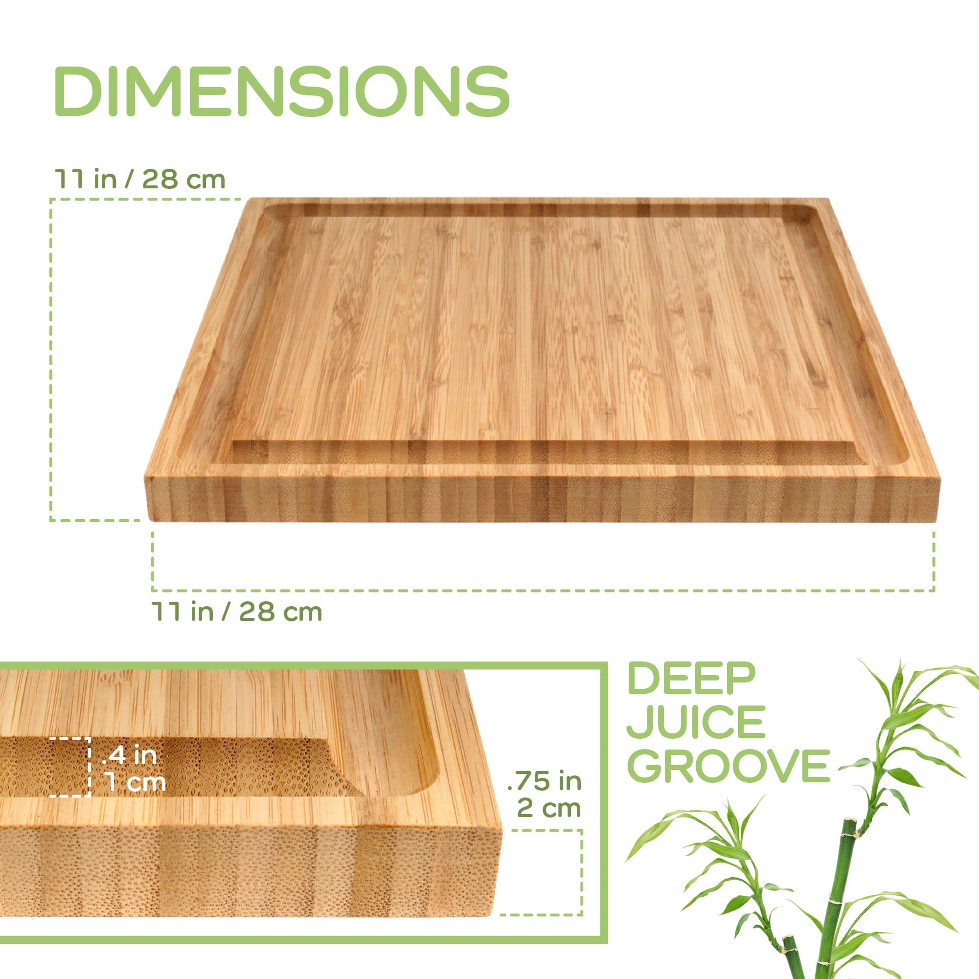 Grooved Square Bamboo Cutting Board 11" x 11" x 0.75" - Image 2